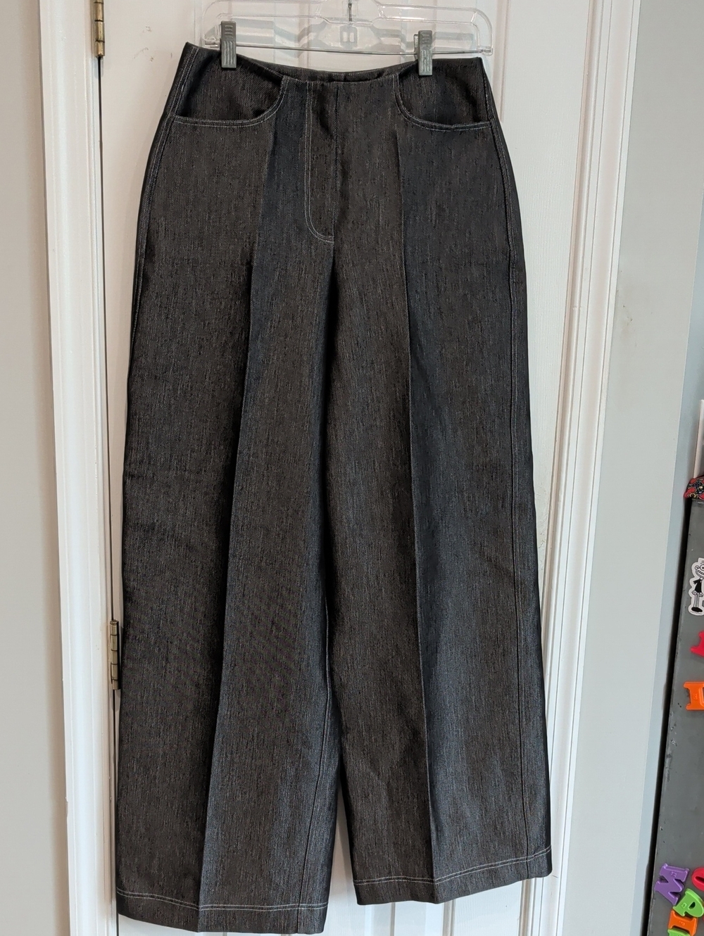 Wide Leg Black Denim Trousers